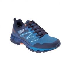 Buty trekkingowe męskie Hi-Tec Favet. Niebieskie trekkingi męskie Hi-tec, z gumy, bez zapięcia. Za 348.90 zł.