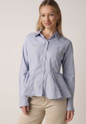 Niebieska Koszula z Bawełną w Paseczki z Rozkloszowanym Dołem Meridianes. Niebieskie koszule damskie Born2be, l, bez wzorów, z bawełny, eleganckie, bez kołnierzyka, bez ramiączek. Za 109.99 zł.