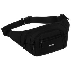 Czarna saszetka męska, jednokomorowa z czterema dodatkowymi kieszeniami, wykonana z cordury - Peterson. Czarne saszetki i nerki męskie Peterson, bez wzorów. Za 69.99 zł.