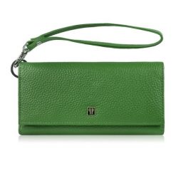 Duży portfel damski skórzany z miejscem na telefon kopertówka zielona Paolo Peruzzi T-141-GB. Zielone portfele damskie Paolo Peruzzi, ze skóry. Za 89.00 zł.