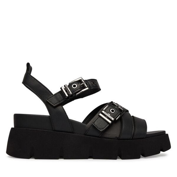 Sandały Tamaris. Czarne sandały damskie Tamaris, bez wzorów, bez obcasa, na koturnie, bez zapięcia. Za 206.99 zł.