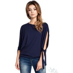 Bluzka rozcięte rękawy bee-036. Niebieskie bluzki damskie BEE, m, bez wzorów, z jeansu, bez kołnierzyka, bez ramiączek. Za 109.90 zł.