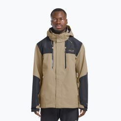 Kurtka przeciwdeszczowa męska Jack Wolfskin Jasper 2L. Brązowe kurtki męskie Jack Wolfskin, l, bez wzorów, z materiału, bez kaptura. Za 839.99 zł.