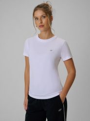 4F T-shirt regular gładki damski - biały M. Białe t-shirty damskie 4F, m, bez wzorów, z bawełny, klasyczne, bez kołnierzyka, bez ramiączek. Za 49.99 zł.