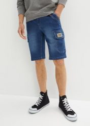 Bermudy dżinsowe typu cargo ze stretchem, regular fit. Niebieskie jeansy męskie bonprix, z jeansu, vintage. Za 149.99 zł.