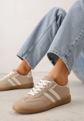 Beżowe Sneakersy w Stylu Kultowych Tenisówek Genenor. Brązowe obuwie sportowe damskie Born2be, bez wzorów, z dresówki, bez zapięcia, tenisowe. Za 89.99 zł.