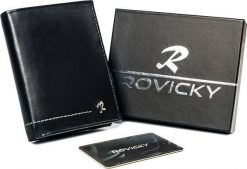 Rovicky Pionowy, skórzany portfel męski z ozdobnym przeszyciem Rovicky Nie dotyczy. Portfele męskie ROVICKY, bez wzorów. Za 137.91 zł.