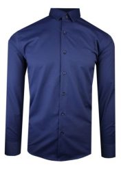 Męska, Taliowana (Slim Fit) Koszula Wizytowa - Rigon - Granatowa. Niebieskie koszule męskie Rigon, m, bez wzorów, z bawełny, biznesowe, bez kołnierzyka, bez ramiączek. Za 119.00 zł.