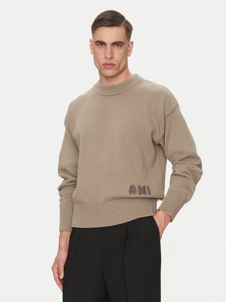 AMI Paris Sweter HKS163.KN0063 Szary Regular Fit. Szare swetry męskie AMI PARIS, m, bez wzorów, z bawełny, bez kołnierzyka, bez ramiączek. Za 1,289.99 zł.