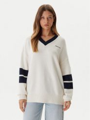 Guess Jeans Sweter W5BR10 Z0561 Écru Relaxed Fit. Swetry nierozpinane damskie Guess Jeans, xxl, z aplikacjami, z bawełny, bez kołnierzyka, bez ramiączek. Za 439.00 zł.