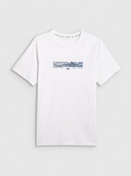 4F T-shirt regular z nadrukiem męski - biały S. Białe t-shirty męskie 4F, m, bez wzorów, z bawełny, bez kołnierzyka, bez ramiączek. Za 59.99 zł.