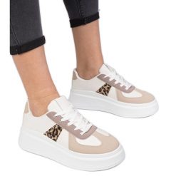 Beżowe sneakersy trampki na platformie beżowy. Brązowe trampki i tenisówki damskie bez wzorów, ze skóry, bez zapięcia. Za 89.18 zł.
