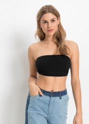 Top opaska (2 szt.). Czarne topy damskie bonprix, bez wzorów, bez kołnierzyka, bez ramiączek. Za 52.99 zł.
