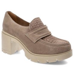 Beżowe Półbuty Lemar Wygodne Skórzane Buty. Brązowe półbuty damskie Lemar, bez wzorów, biznesowe, bez obcasa, na obcasie, bez zapięcia. Za 280.99 zł.