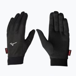Rękawiczki do biegania Mizuno Wind Guard. Czarne rękawiczki męskie Mizuno, bez wzorów. Za 94.99 zł.