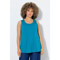 Damskie Funkcyjny top zintegrowany biustonosz okrągły dekolt bez rękawów. Niebieskie topy damskie Ulla Popken, plus size, bez wzorów, z bawełny, bez kołnierzyka, bez ramiączek. Za 199.99 zł.