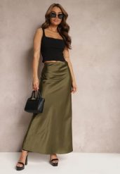 Ciemnozielona Satynowa Spódnica Maxi High Waist Formia. Zielone spódnice damskie Renee, l, bez wzorów, z satyny, z podwyższonym stanem, maxi. Za 99.99 zł.