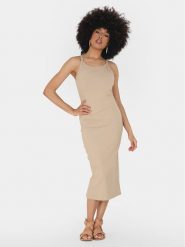 Brave Soul Sukienka letnia LDRJ-624TANYA Beżowy Straight Fit. Brązowe sukienki damskie Brave Soul, na lato, l, bez wzorów, z bawełny, bez kołnierzyka, bez ramiączek. Za 59.99 zł.