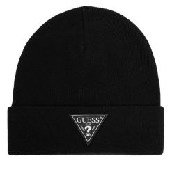 Czapka Guess. Czarne czapki męskie Guess, na zimę, z aplikacjami. Za 154.99 zł.