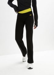 Spodnie sportowe ze stretchem, poszerzane nogawki. Czarne spodnie dresowe damskie bonprix, bez wzorów, z bawełny, sportowe. Za 62.99 zł.