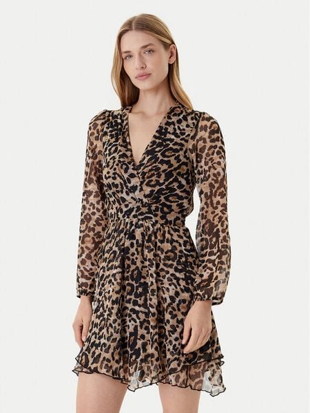 Morgan Sukienka codzienna 252-RLION Brązowy Regular Fit. Brązowe sukienki damskie Morgan, na co dzień, bez wzorów, z syntetyku, bez kołnierzyka, bez ramiączek, proste. Za 349.99 zł.