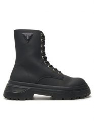 Guess Botki FLPPAM LEA10 Czarny. Czarne botki damskie Guess, z aplikacjami, ze skóry, bez obcasa, na płaskiej podeszwie, bez zapięcia. Za 437.00 zł.