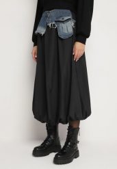 Czarna Spódnica Bombka z Jeansową Wstawką i Kieszeniami Ansaella. Czarne spódnice damskie Born2be, s, bez wzorów, z jeansu, eleganckie, midi, bombki. Za 89.99 zł.