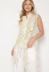 Żółta Koszula z Ozdobnymi Falbanami Adoria. Żółte koszule damskie Born2be, m, bez wzorów, eleganckie, bez kołnierzyka, bez ramiączek. Za 139.99 zł.