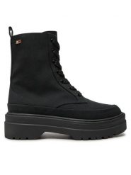 Tommy Hilfiger Botki FW0FW08200 Czarny. Czarne botki damskie Tommy Hilfiger, bez wzorów, ze skóry, bez obcasa, na płaskiej podeszwie, bez zapięcia. Za 559.99 zł.