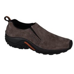 Buty trekkingowe męskie Merrell Jungle Moc. Brązowe trekkingi męskie Merrell, z materiału, bez zapięcia. Za 429.99 zł.
