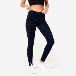Legginsy fitness damskie Domyos. Niebieskie legginsy damskie DOMYOS, bez wzorów, z bawełny. Za 59.99 zł.