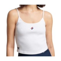 Koszulka turystyczna damska SuperDry Code Essential Strappy Tank Top. Białe koszulki sportowe damskie Superdry, s, bez wzorów, z bawełny, bez ramiączek. Za 81.00 zł.