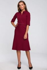 Elegancka sukienka koszulowa z kołnierzykiem paskiem bordowa. Czerwone sukienki damskie Stylove, do pracy, l, bez wzorów, z materiału, biznesowe, bez kołnierzyka, bez ramiączek, maxi, koszulowe. Za 329.00 zł.