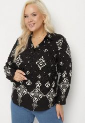 Czarna Koszula z Wiskozy w Etniczny Wzór Avinetia. Czarne koszule damskie Born2be, xl, bez wzorów, z jeansu, klasyczne, bez kołnierzyka, bez ramiączek. Za 39.99 zł.