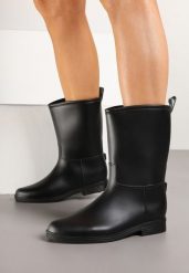 Czarne Kalosze w Minimalistycznym Stylu Kaliris. Czarne kalosze damskie Born2be, z aplikacjami, z jeansu, bez zapięcia. Za 79.99 zł.