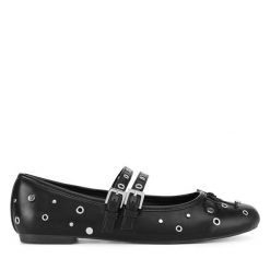 Baleriny JENNY. Czarne balerinki damskie Jenny, bez wzorów, bez obcasa, bez zapięcia. Za 95.99 zł.