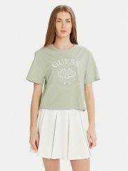 Guess T-Shirt V5GI04 I3Z14 Zielony Regular Fit. Zielone t-shirty damskie Guess, xs, z aplikacjami, z bawełny, bez kołnierzyka, bez ramiączek. Za 89.99 zł.