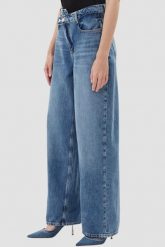 GUESS Niebieskie jeansy damskie z szeroką nogawką, Rozmiar XS. Niebieskie jeansy damskie Guess, z aplikacjami, z denimu, klasyczne, z podwyższonym stanem. Za 669.99 zł.