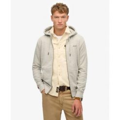 Bluza z kapturem i zamkiem błyskawicznym Superdry Logo Essential. Szare bluzy męskie Superdry, m, bez wzorów, z kapturem. Za 342.35 zł.