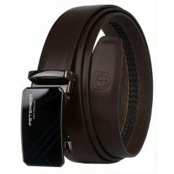 Pasek męski ze skóry naturalnej w ciemnobrązowym kolorze z automatyczną, czarną klamrą Peterson PTN A014 D.BROWN. Brązowe paski męskie Peterson, ze skóry, eleganckie. Za 89.99 zł.