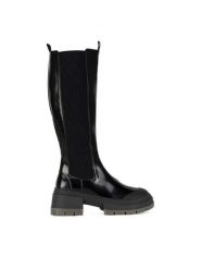 Nine West Kozaki WFA3033-10 Czarny. Czarne kozaki damskie Nine West, bez wzorów, z materiału, bez obcasa, na słupku, bez zapięcia. Za 329.99 zł.