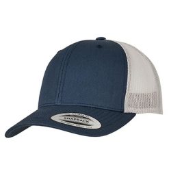 Dwukolorowa Czapka Trucker Retro. Niebieskie czapki damskie FLEXFIT, bez wzorów, retro. Za 58.99 zł.