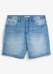 Lekkie szorty jeansowe z elastyczną wstawką w talii, relaxed fit. Niebieskie jeansy męskie bonprix, z jeansu. Za 37.99 zł.