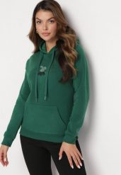Zielona Ocieplona Bluza Kangurka z Kapturem i Pluszową Naszywką Dysineia. Zielone bluzy damskie Born2be, xl, z aplikacjami, z polaru, casualowe, bez ramiączek, z kapturem. Za 84.99 zł.