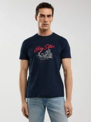 Koszulka męska z nadrukiem granatowa Sterir 403. Niebieskie t-shirty męskie BIG STAR, l, bez wzorów, z bawełny, bez kołnierzyka, bez ramiączek. W wyprzedaży za 59.99 zł.