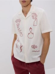Koszula regular fit z domieszką lnu - złamana biel. Koszule męskie Reserved, l, bez wzorów, z bawełny, bez kołnierzyka, bez ramiączek. Za 159.99 zł.