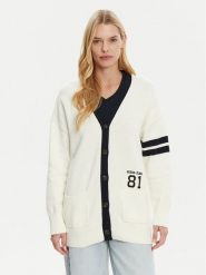 Guess Jeans Kardigan W5RR49 Z3HM1 Écru Regular Fit. Kardigany damskie Guess Jeans, m, z aplikacjami, z bawełny, bez kołnierzyka. Za 249.99 zł.