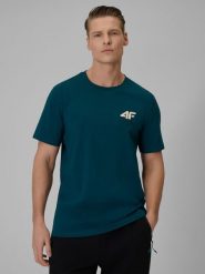 4F T-shirt regular gładki męski - turkusowy L. Niebieskie t-shirty męskie 4F, l, bez wzorów, z dresówki, bez kołnierzyka, bez ramiączek. Za 69.99 zł.