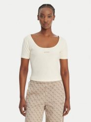 Guess T-Shirt V6GP04 K2969 Écru Slim Fit. T-shirty damskie Guess, xs, z aplikacjami, z lyocellu, bez kołnierzyka, bez ramiączek. Za 209.99 zł.