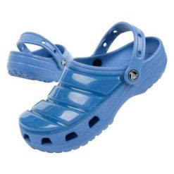 Klapki Crocs Classic 206624-434 niebieskie. Niebieskie klapki damskie bez wzorów, z materiału, bez zapięcia. Za 255.37 zł.